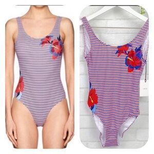 Onia Kelly Hibiscus Stripe Printed Swimsuit Size Small